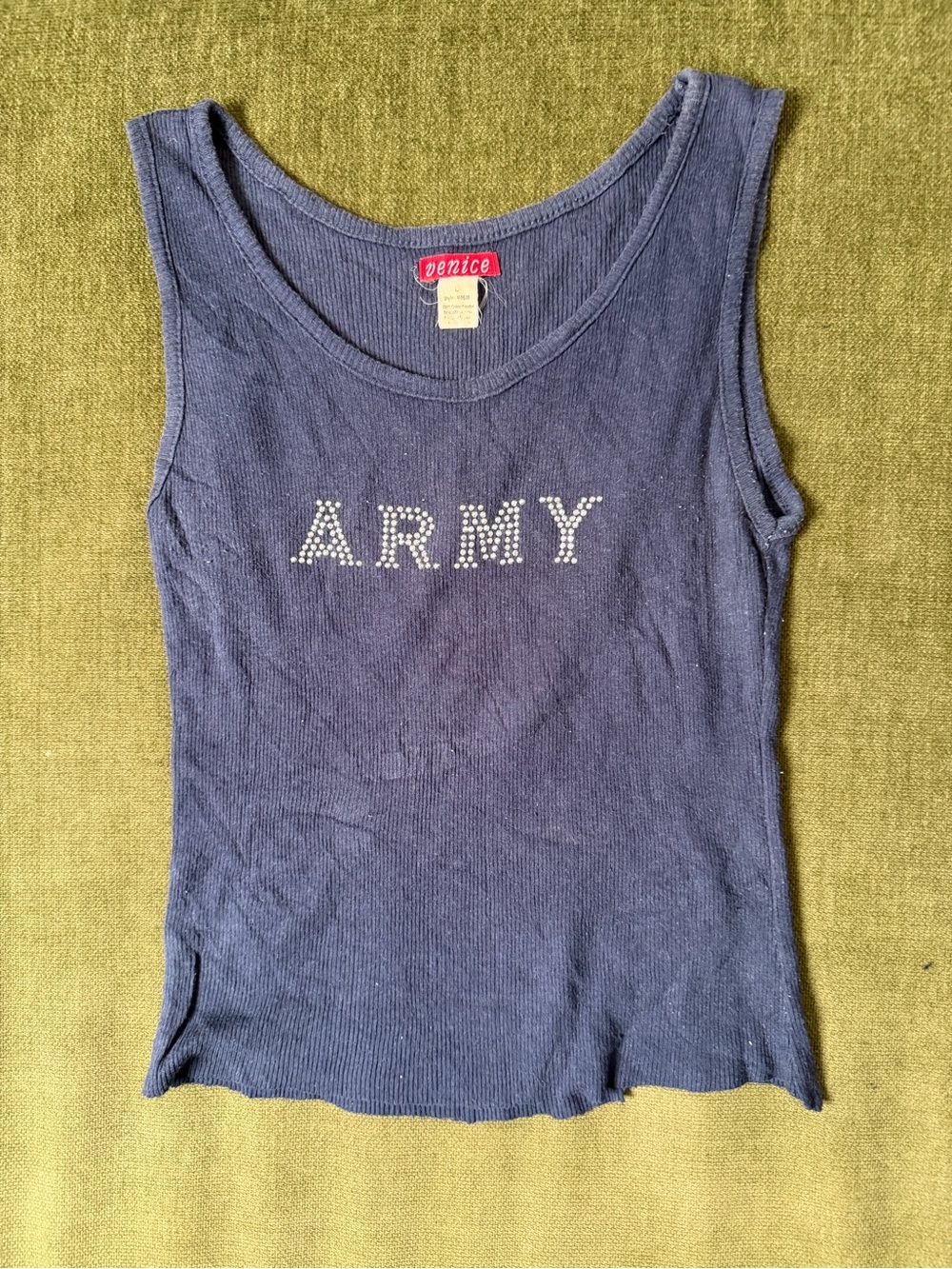Navy 'ARMY' Studded Ribbed Tank Top - Women's